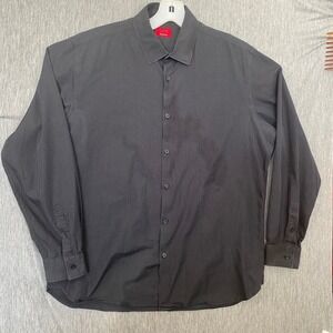 Alfani Mens Slim Fit Stretch Pinstripe Button Down Shirt Dark Grey Long Sleeve